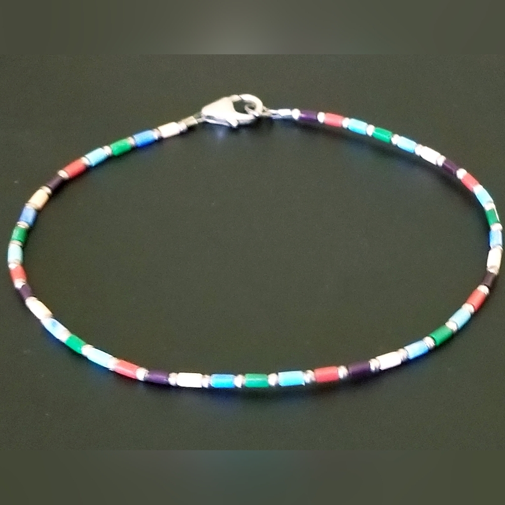 Rare Silpada Sterling Silver Colorful Bead Ankle Bracelet - Picture 5 of 11